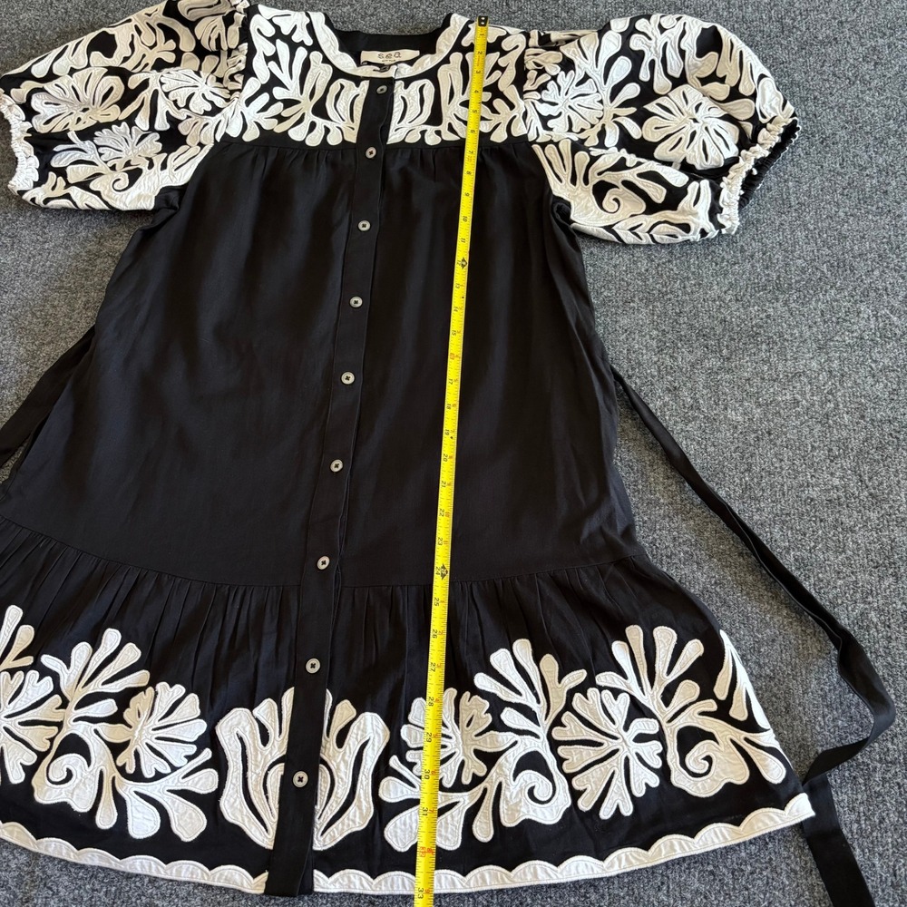 Sea New York Black White Applique Embroidered Mini Dress XS NWT Cotton Linen - Picture 3 of 10